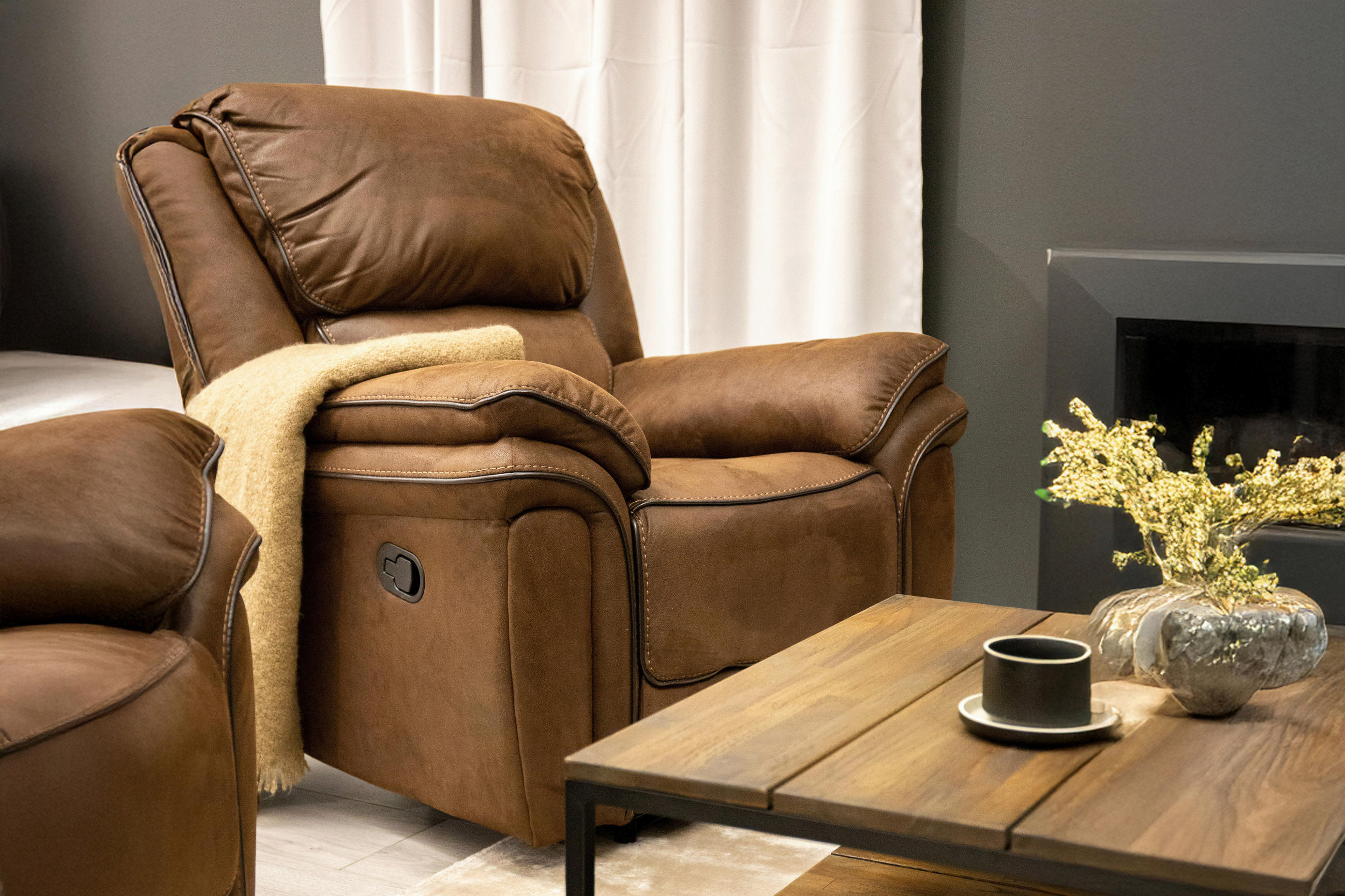 RECLINERFÅTÖLJ i läderimitation (vegan) brun  - brun, Design, metall/textil (98.5/96/99cm) - Livetastic
