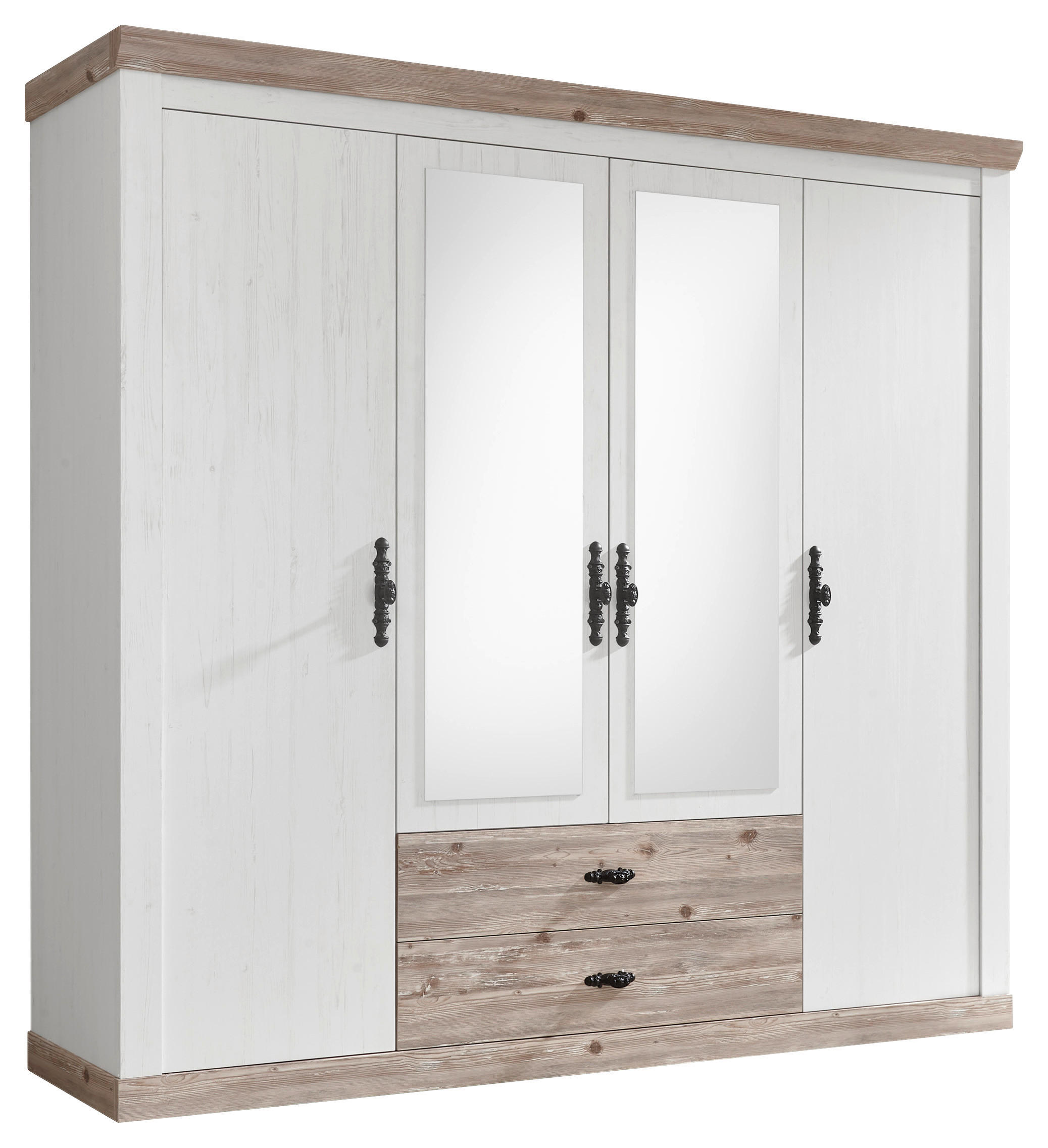KLEIDERSCHRANK 217/201/60 cm 4-türig Pinienfarben, Hellbraun  - Hellbraun/Schwarz, Design, Holzwerkstoff/Metall (217/201/60cm) - MID.YOU