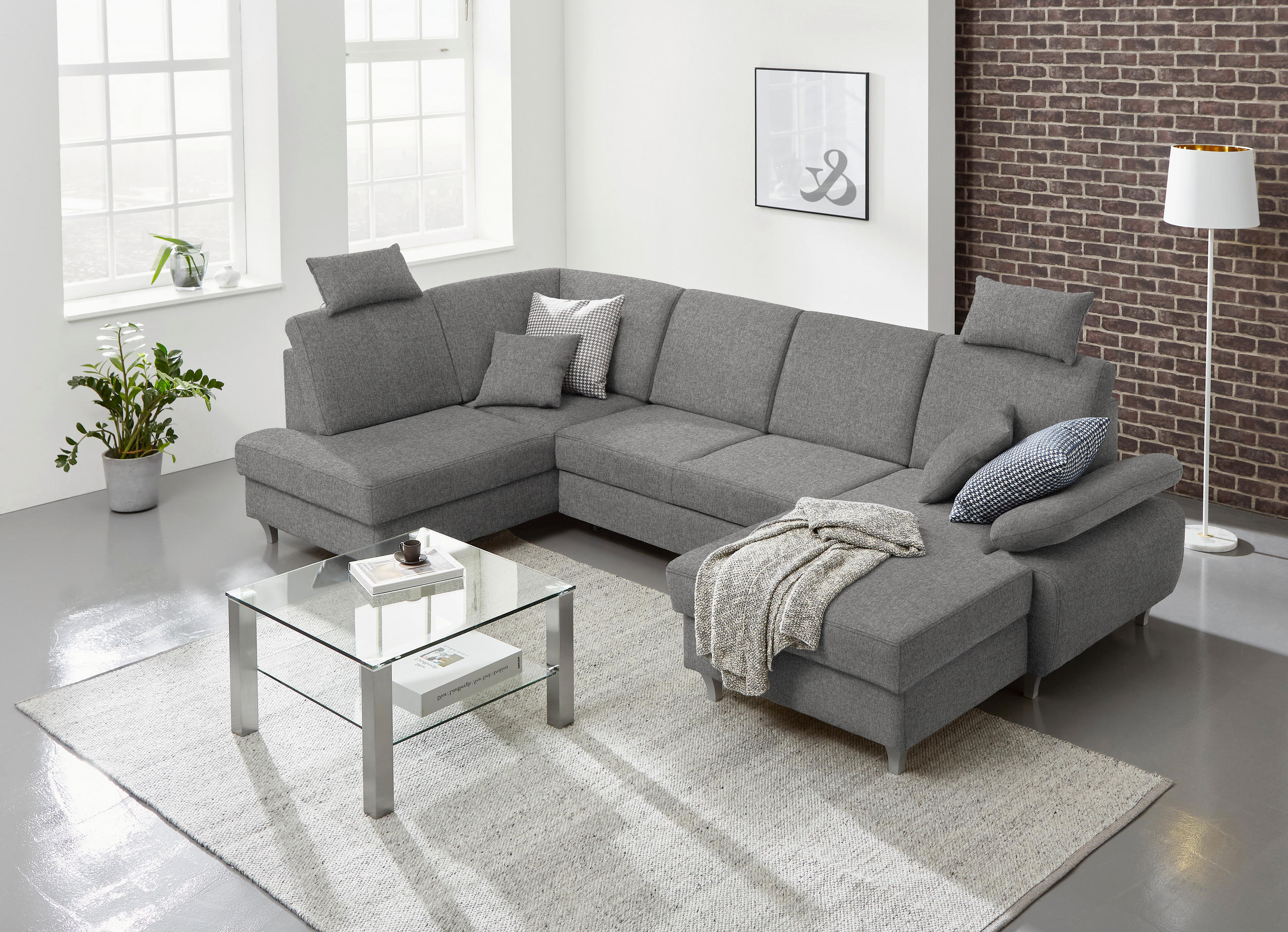WOHNLANDSCHAFT in Webstoff Grau  - Silberfarben/Grau, Konventionell, Holz/Textil (186/322/167cm) - Cantus