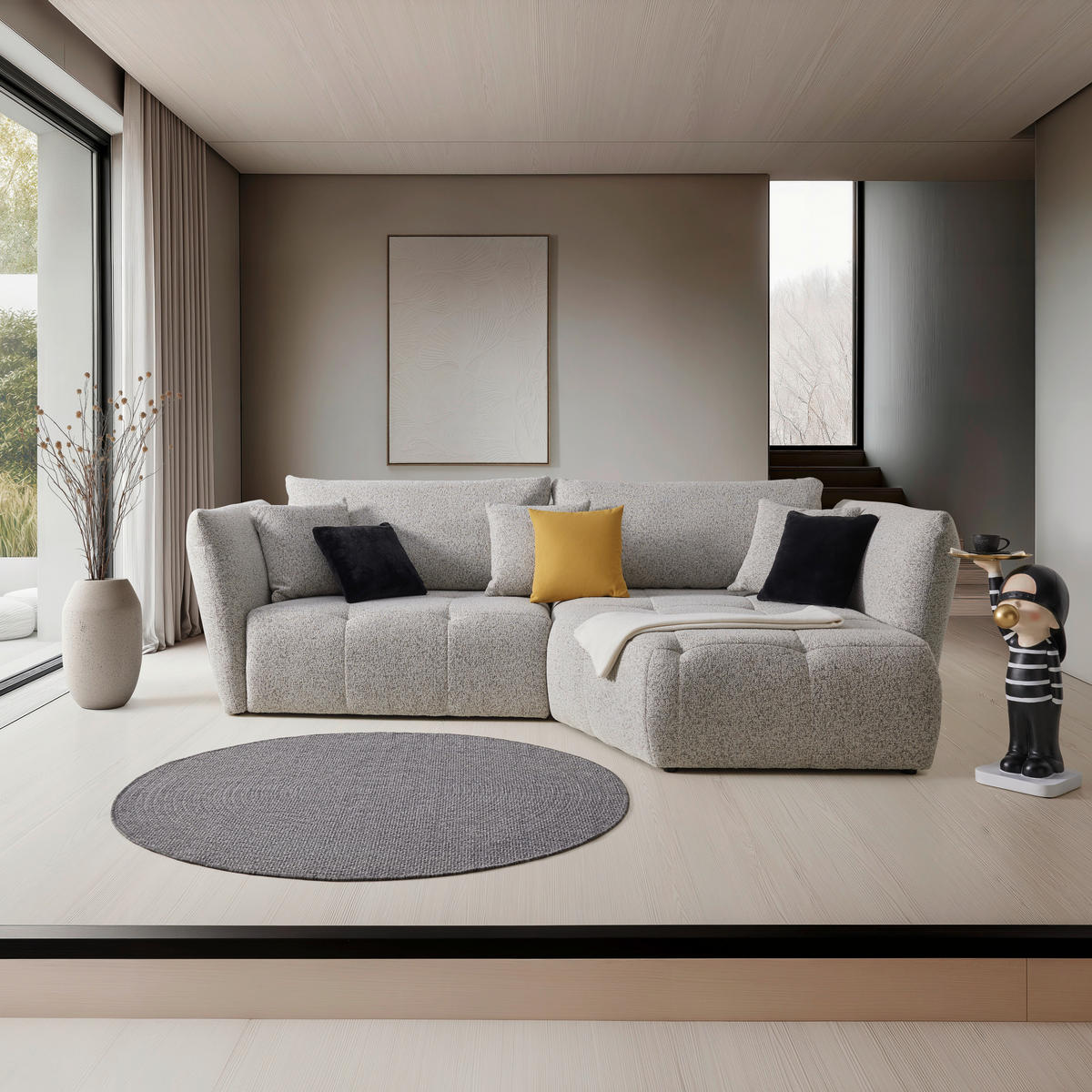 ECKSOFA Struktur Beige  - Beige/Schwarz, Modern, Textil (300/193cm) - Livetastic