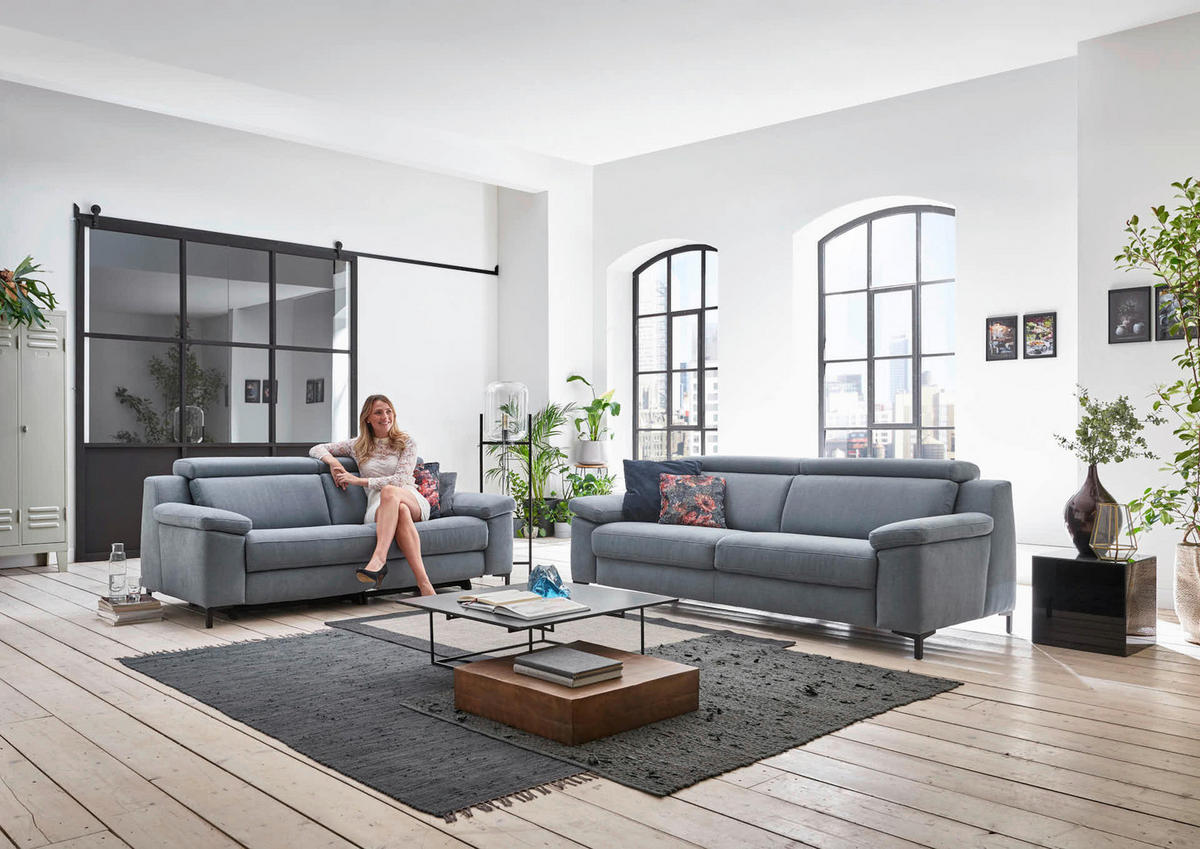 2,5-SITZER Chenille Pastellblau  - Pastellblau/Schwarz, Design, Textil/Metall (188/104/104cm) - Valdera