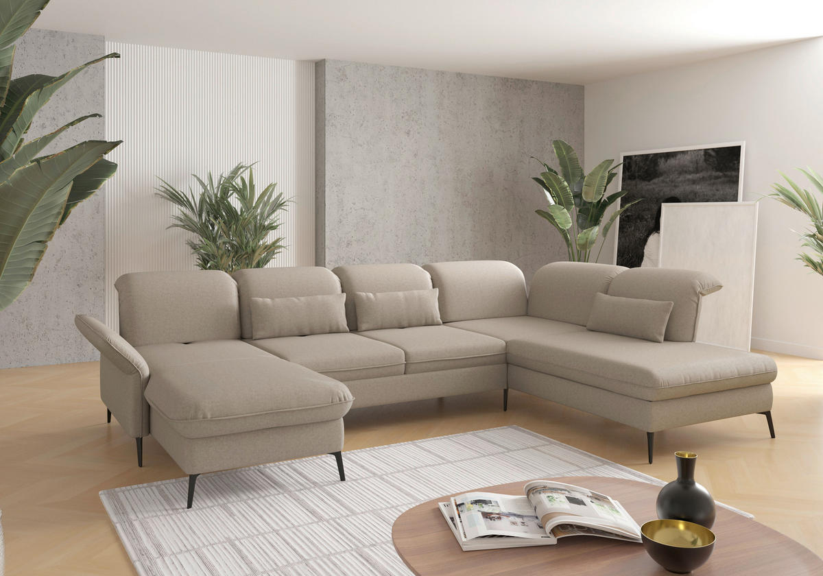 WOHNLANDSCHAFT in Flachgewebe Taupe  - Taupe/Schwarz, KONVENTIONELL, Textil/Metall (198/359/231cm) - Sit & More