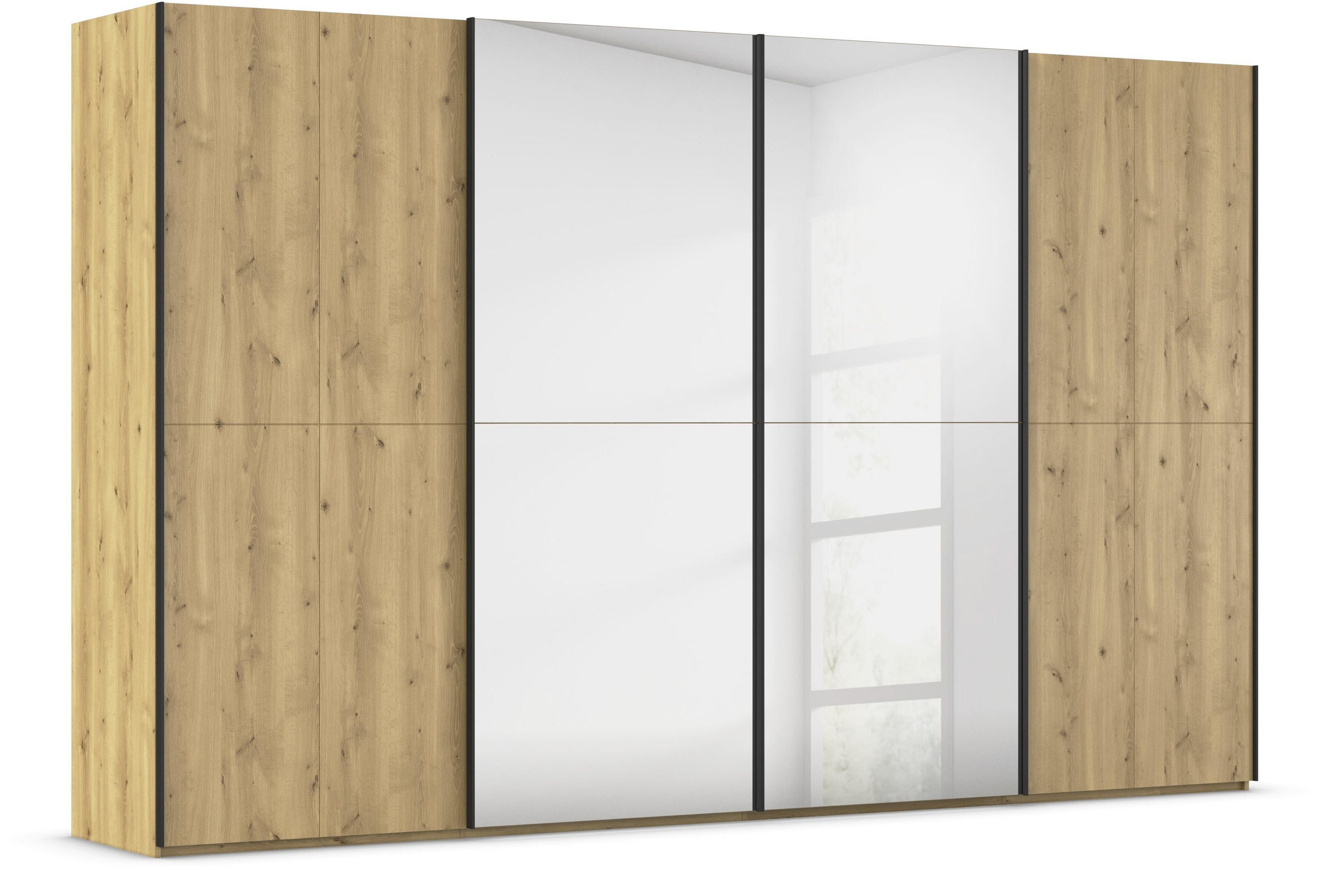 SCHWEBETÜRENSCHRANK 360/223/68 cm 4-türig Eichefarben  - Eichefarben/Schwarz, Design, Holz/Holzwerkstoff (360/223/68cm) - Novel