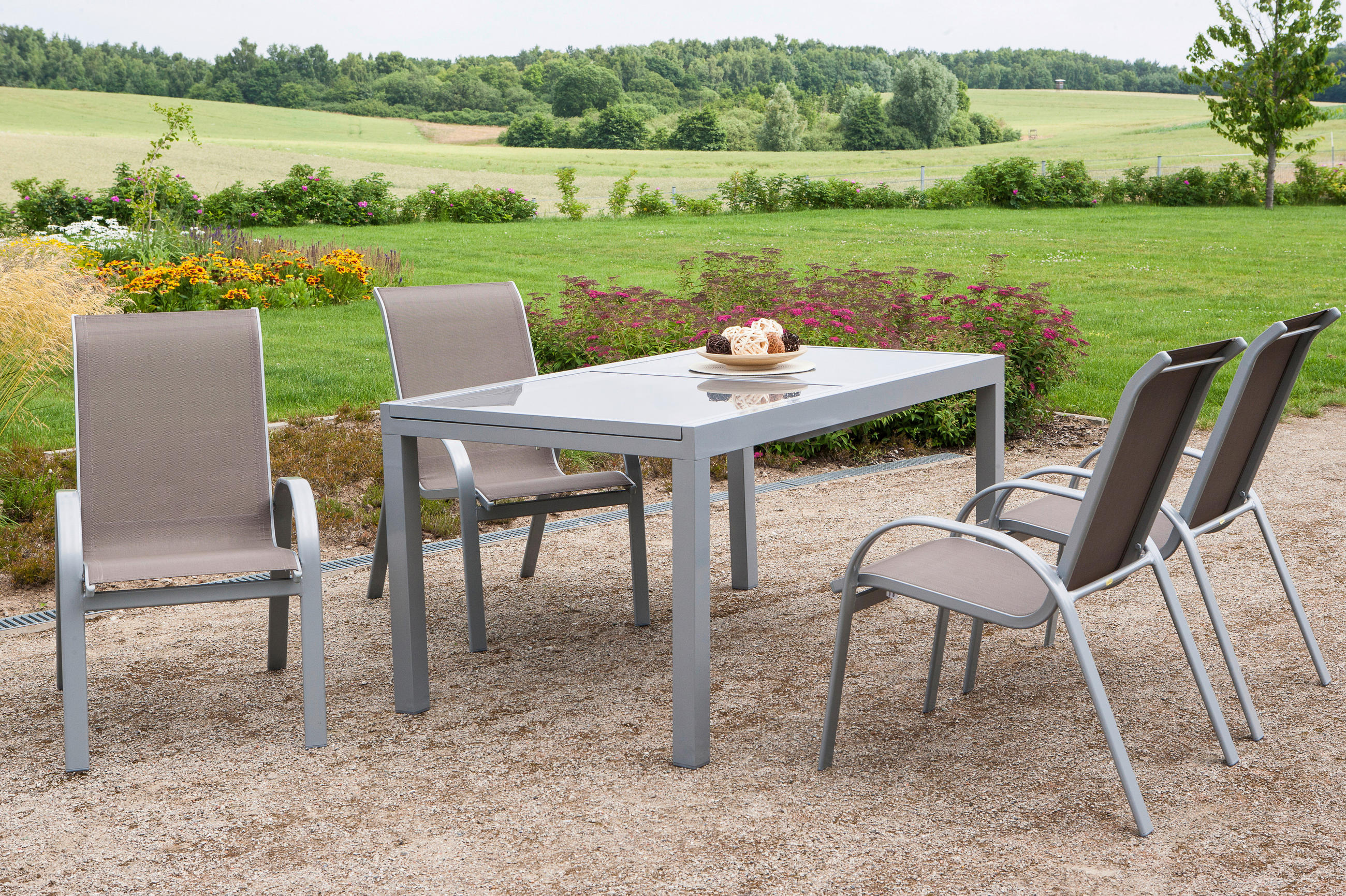 GARTENSET Aluminium - Taupe/Silberfarben, MODERN, Textil/Metall - Gardenson
