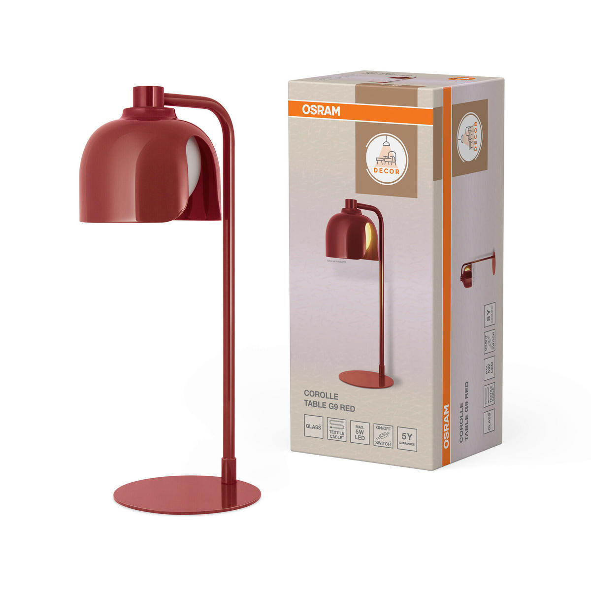 TISCHLEUCHTE 15/20/40 cm   - Rot, Basics, Glas/Metall (15/20/40cm) - Osram