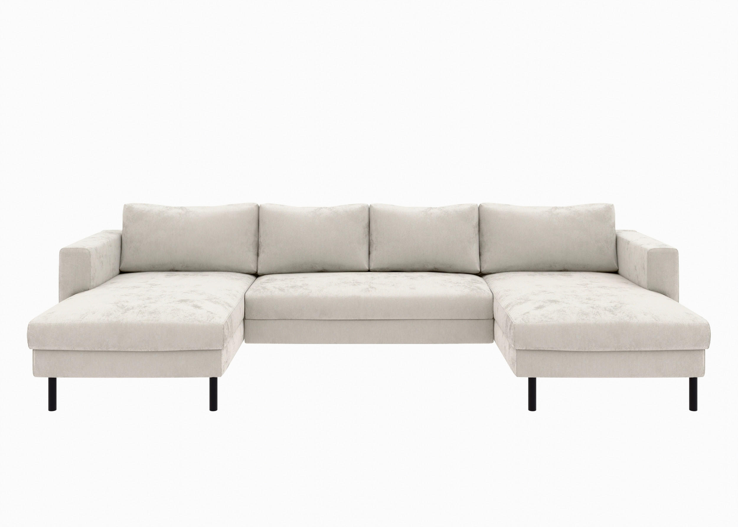 WOHNLANDSCHAFT Creme Cord  - Creme/Schwarz, MODERN, Textil/Metall (161/306/161cm) - Trendmanufaktur