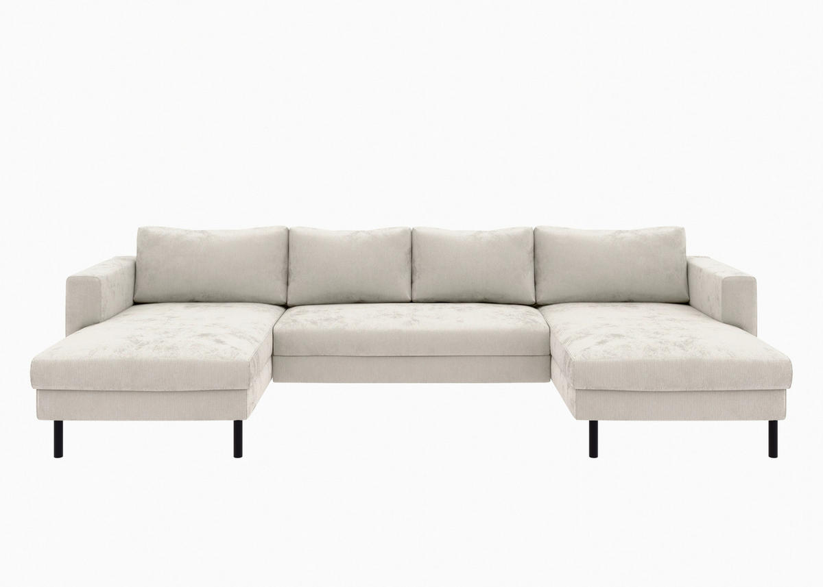 WOHNLANDSCHAFT Creme Cord  - Creme/Schwarz, MODERN, Textil/Metall (161/306/161cm) - Trendmanufaktur