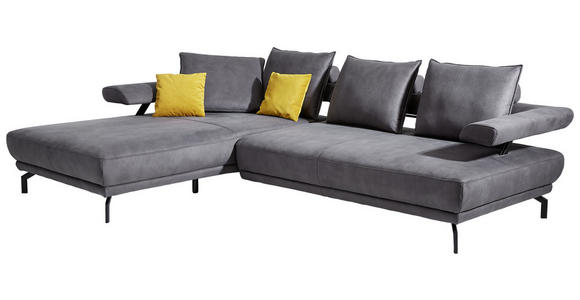 WOHNLANDSCHAFT in Mikrofaser Anthrazit - Anthrazit/Schwarz, Design, Textil/Metall (224/305cm) - Dieter Knoll