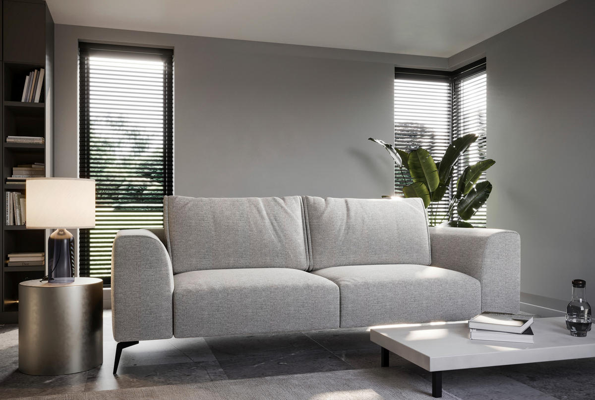 3-SITZER-SOFA beflockt Hellgrau  - Hellgrau/Schwarz, Design, Holz/Textil (246/87/88cm) - MID.YOU