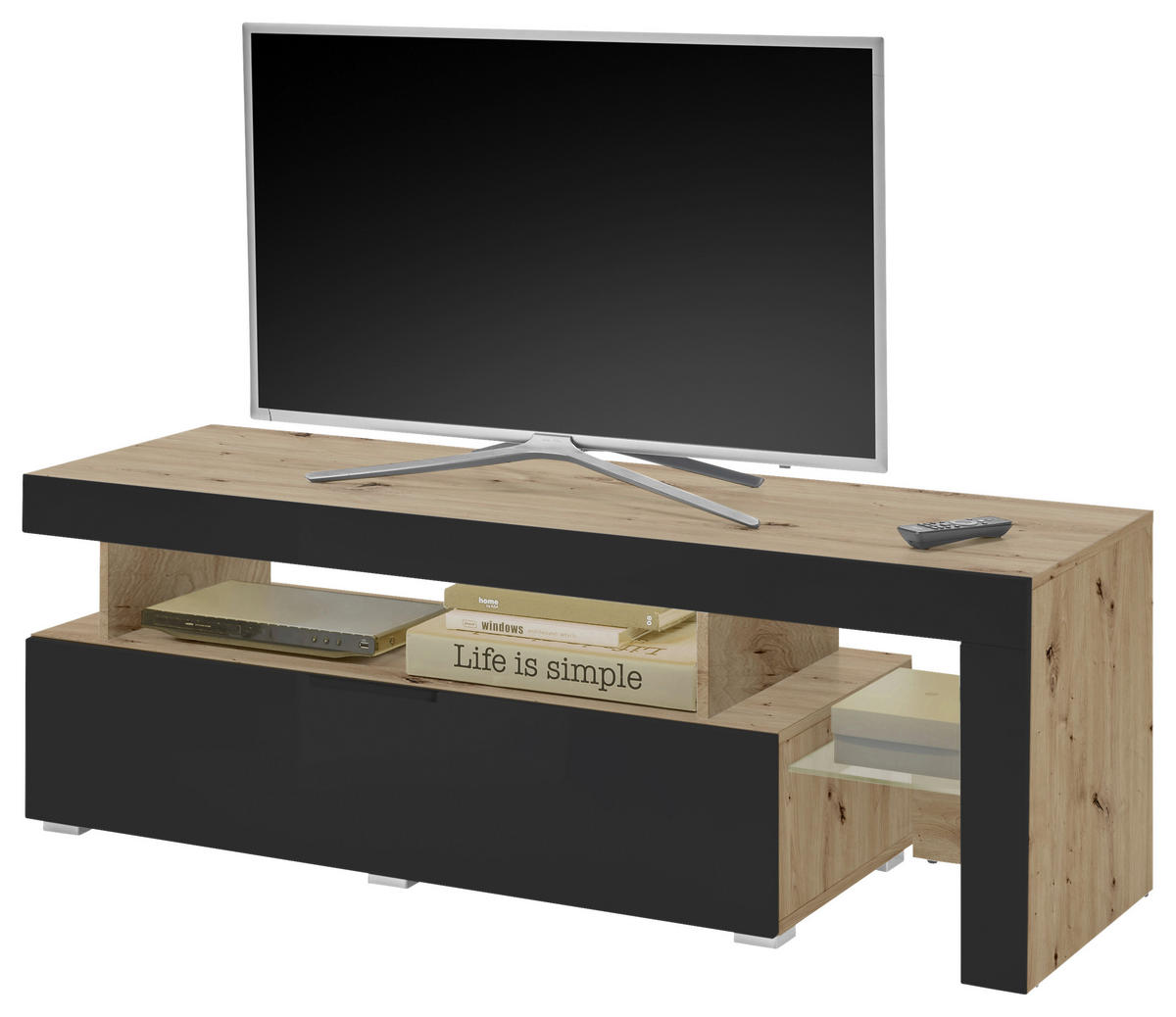 LOWBOARD  in 140/48/45 cm  - Schwarz/Eiche Artisan, Basics, Glas/Holzwerkstoff (140/48/45cm) - MID.YOU