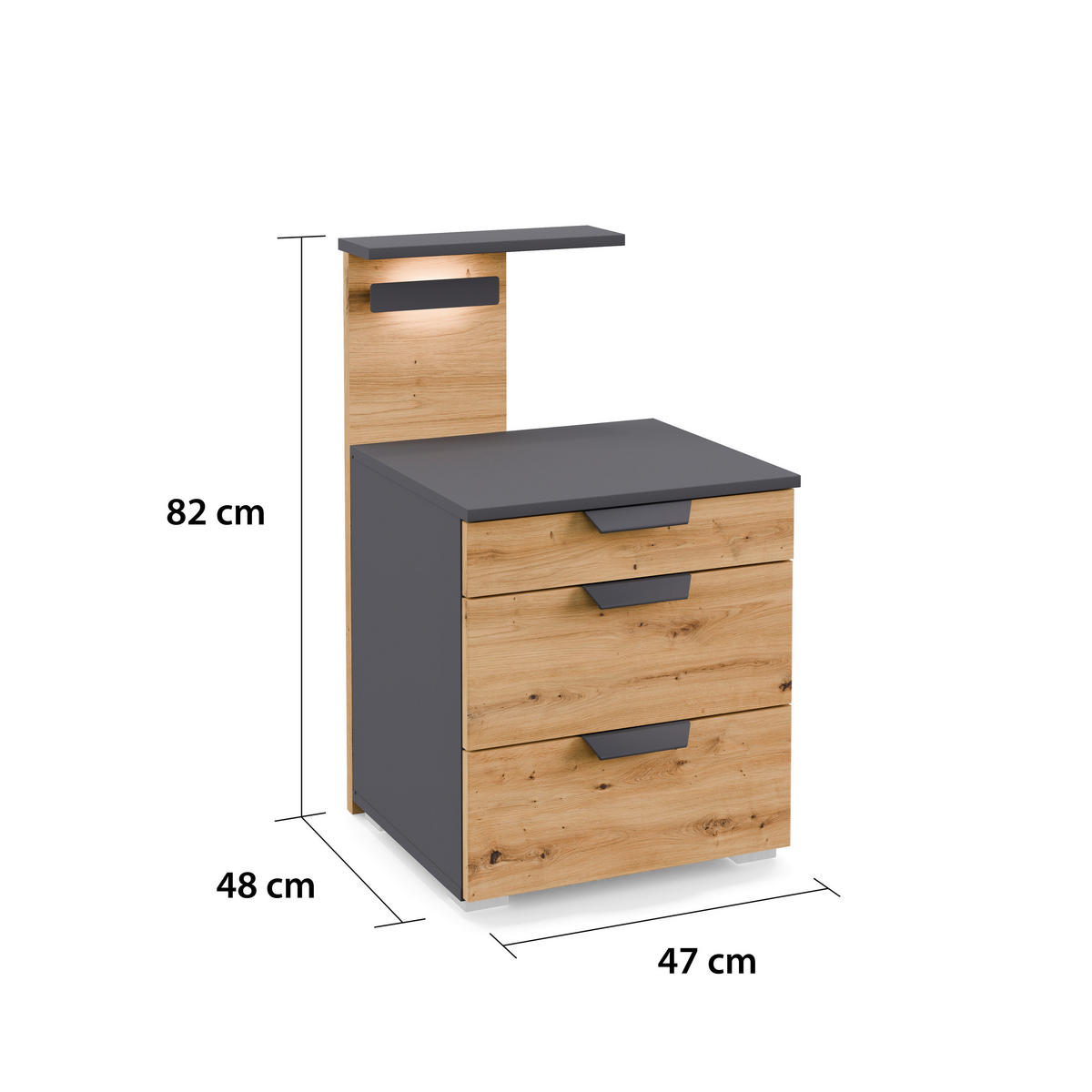 NACHTSCHRANK 47/80/48 cm  - Eiche Artisan/Grau, MODERN, Holzwerkstoff/Kunststoff (47/80/48cm)