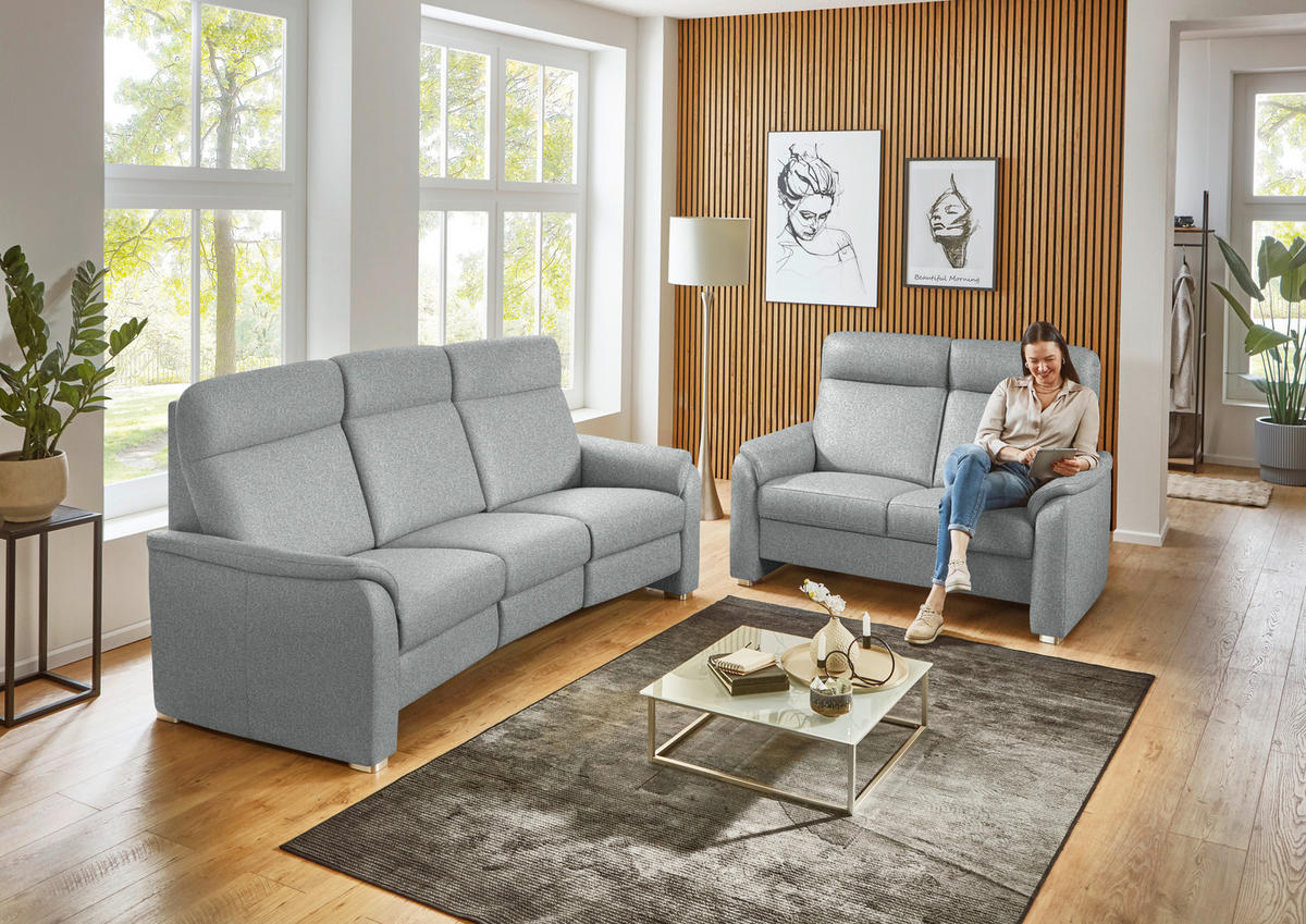 2-SITZER-SOFA  in Flachgewebe Hellgrau  - Hellgrau/Alufarben, KONVENTIONELL, Textil/Metall (156/107/95cm) - Beldomo Comfort