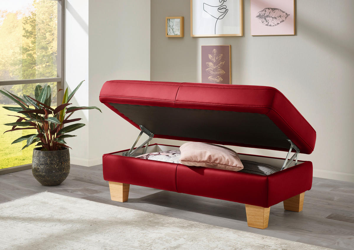 ECKSOFA in Echtleder Rot  - Eiche Bianco/Rot, Konventionell, Leder/Holz (235/257cm) - Valdera