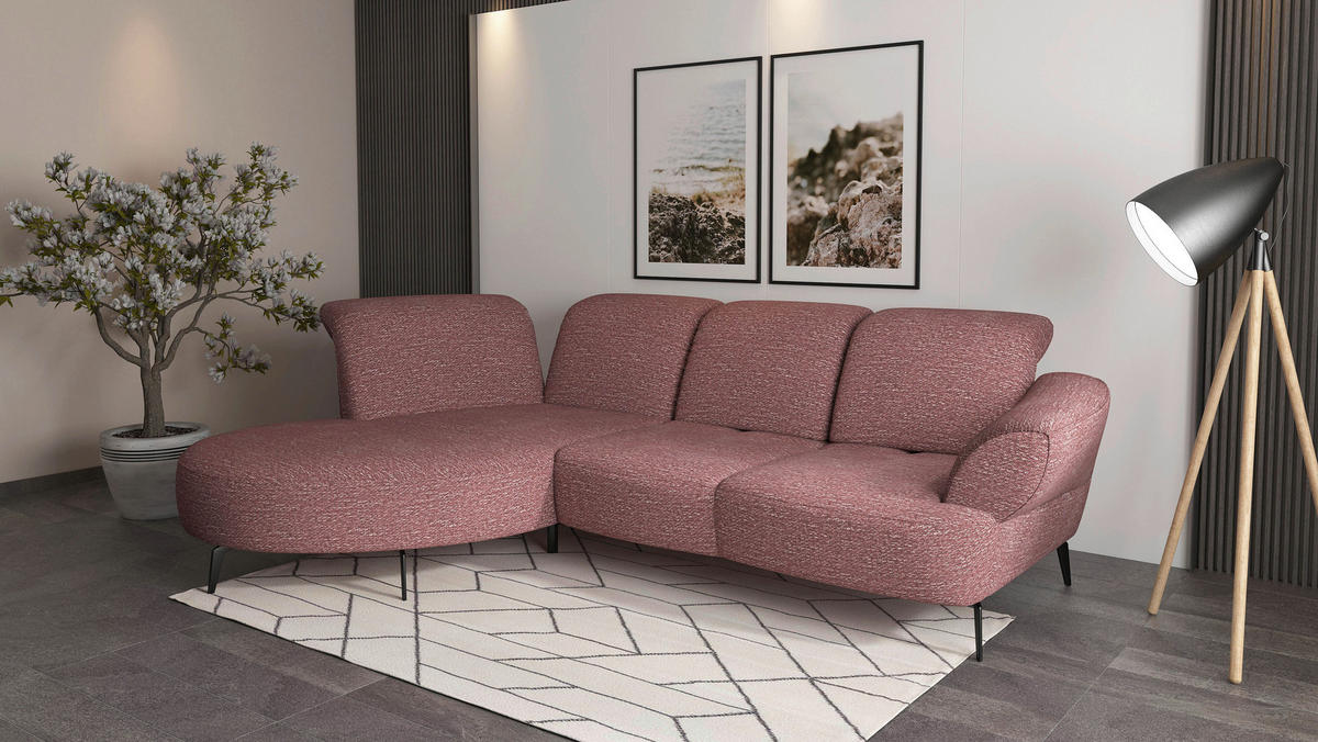 ECKSOFA in Chenille Aubergine  208/313 cm  - Aubergine/Schwarz, MODERN, Textil/Metall (208/313cm) - Sit & More