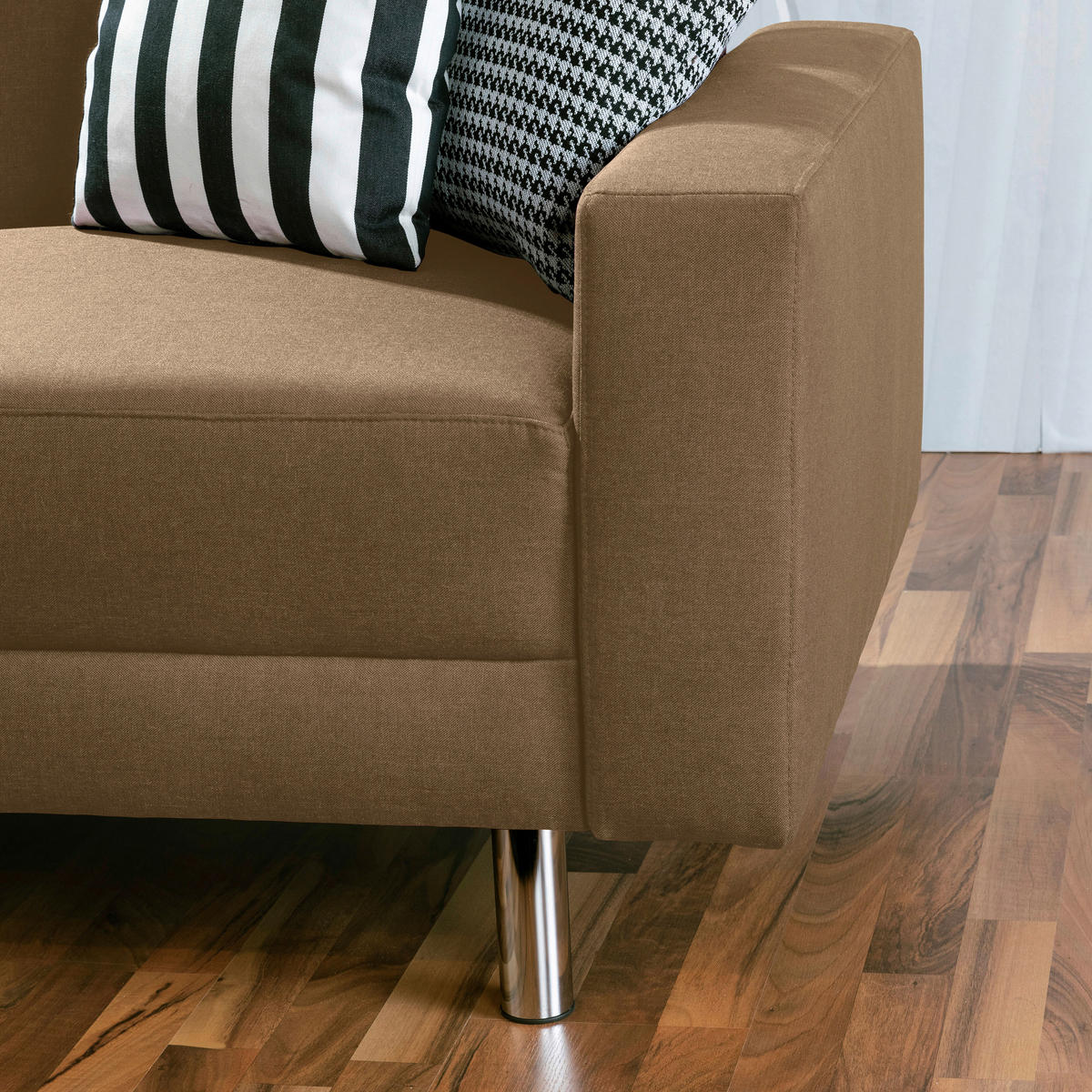 ECKSCHLAFSOFA inkl. Hocker in Sandfarben Textil   - Sandfarben/Chromfarben, Konventionell, Textil/Metall (152/230cm) - Max Winzer