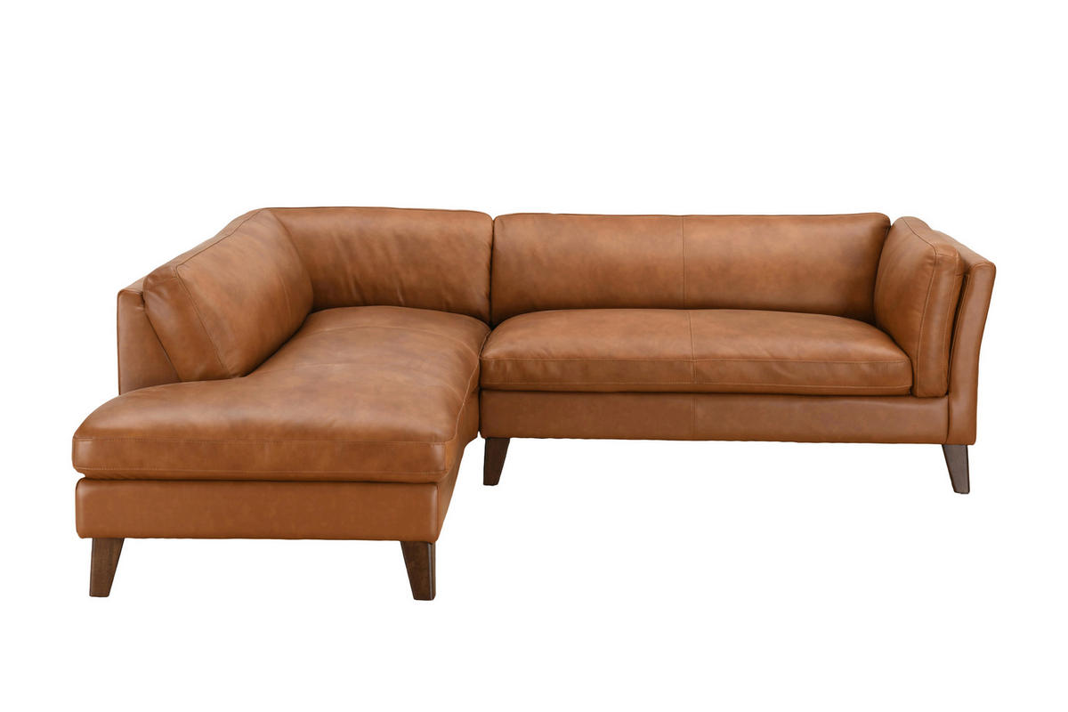 ECKSOFA SERA Cognac Echtleder Lederlook  - Cognac/Dunkelbraun, Design, Leder/Holz (194/235cm) - Livetastic
