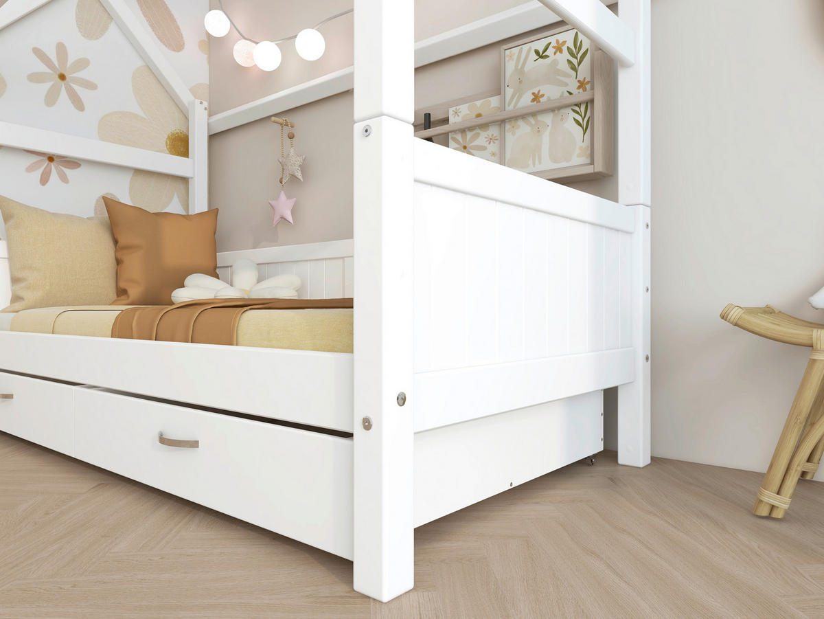 HAUSBETT 90/200 cm,  in Weiß, Rollrost, Bettschublade  - Weiß, MODERN, Holz (90/200cm) - Chameo