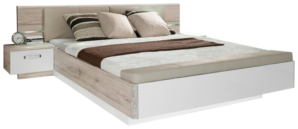 POSTELJA   x  , kovina, umetna masa, leseni material barve hrasta  - barve hrasta, Design, kovina/umetna masa (180/200cm) - Novel