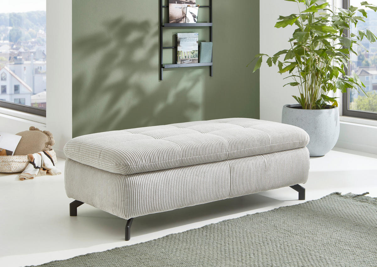 ECKSOFA in Cord, Velours Ecru  - Ecru/Schwarz, Design, Textil/Metall (291/197cm) - Beldomo Style