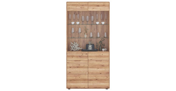 VITRINE  in massiv Wildeiche Wildeiche  - Wildeiche, KONVENTIONELL, Glas/Holz (100/200/40cm) - Linea Natura
