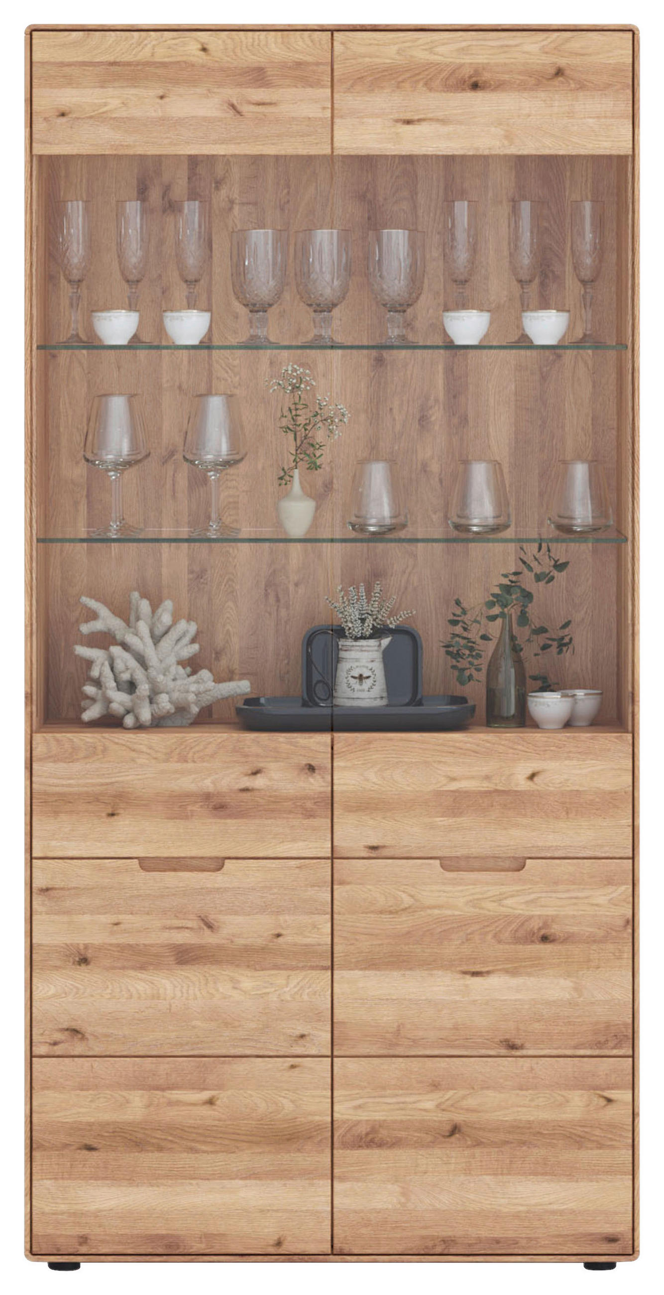 VITRINE in massiv Wildeiche Wildeiche  - Wildeiche, KONVENTIONELL, Glas/Holz (100/200/40cm) - Linea Natura