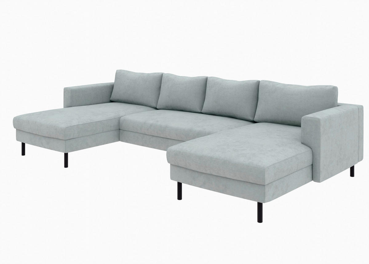 WOHNLANDSCHAFT Grau Struktur  - Schwarz/Grau, MODERN, Textil/Metall (161/306/161cm) - Trendmanufaktur