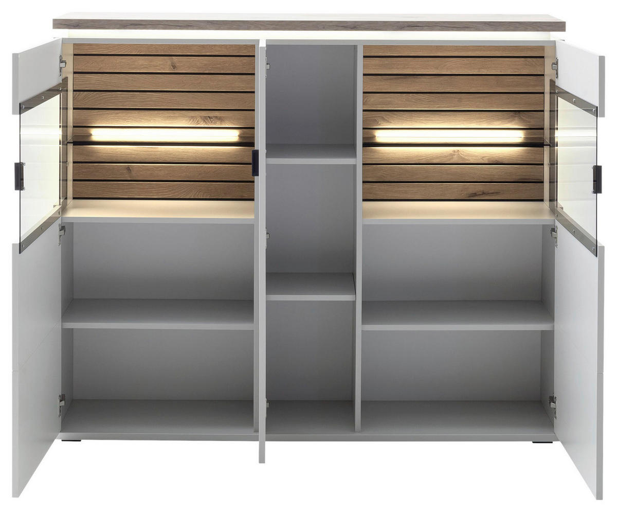 HIGHBOARD Grau, Weiss  150/124/37 cm  - Weiss/Anthrazit, Design, Glas/Holzwerkstoff (150/124/37cm) - Stylife