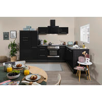 ECKKÜCHE 290/200 cm  in Schwarz, Eichefarben  - Edelstahlfarben/Eichefarben, Basics, Holzwerkstoff/Metall (290/200cm) - Respekta