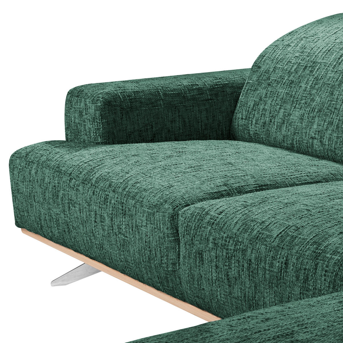 ECKSOFA PORTLAND in Struktur Grün Kopfteilverstellung  295/187 cm  - Chromfarben/Grün, Design, Holz/Textil (295/187cm) - Livetastic