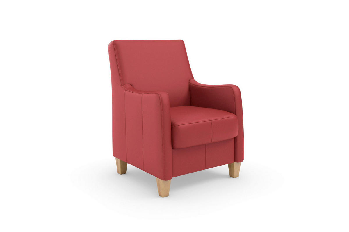 SESSEL in Echtleder Rot  - Eichefarben/Rot, Basics, Leder/Holz (70/93/75cm) - Sit & More