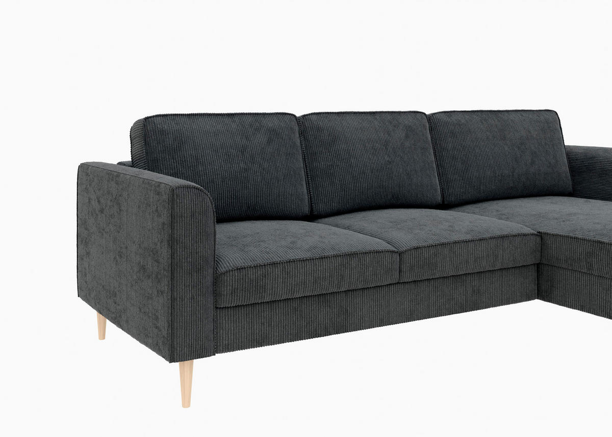 ECKSOFA Cord Dunkelgrau  - Dunkelgrau/Buchefarben, Modern, Holz/Textil (232/161cm) - Trendmanufaktur