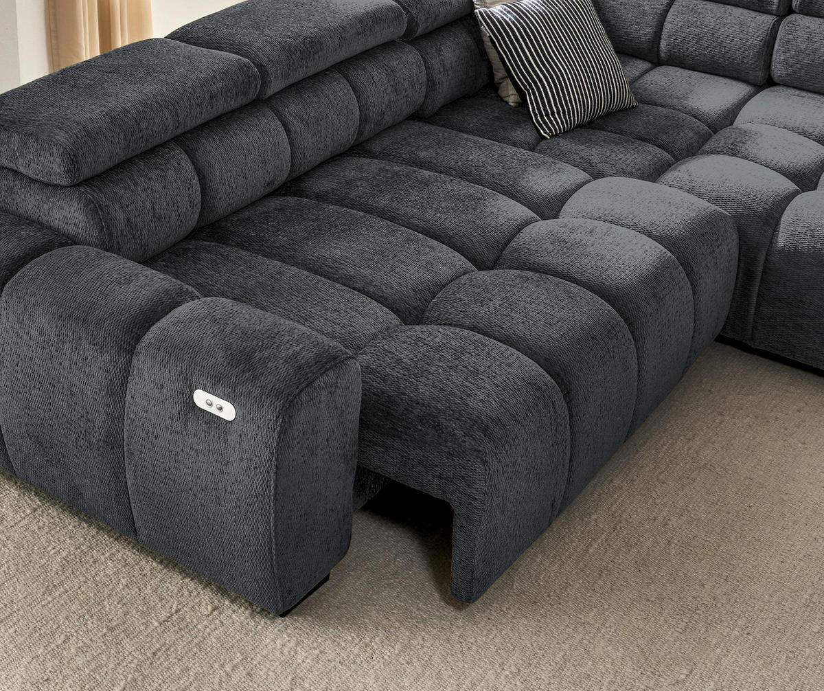 ECKSOFA inkl. Funktionen Blaugrau Webstoff  - Blaugrau/Schwarz, MODERN, Kunststoff/Textil (297/205cm) - Welnova