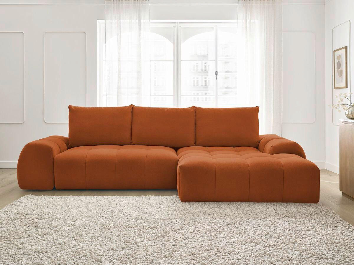 ECKSCHLAFSOFA EVEREST  mit Rücken echt, Armteil links, Armteil rechts Struktur Orange  - Schwarz/Orange, MODERN, Kunststoff/Textil (318/180cm) - Livetastic