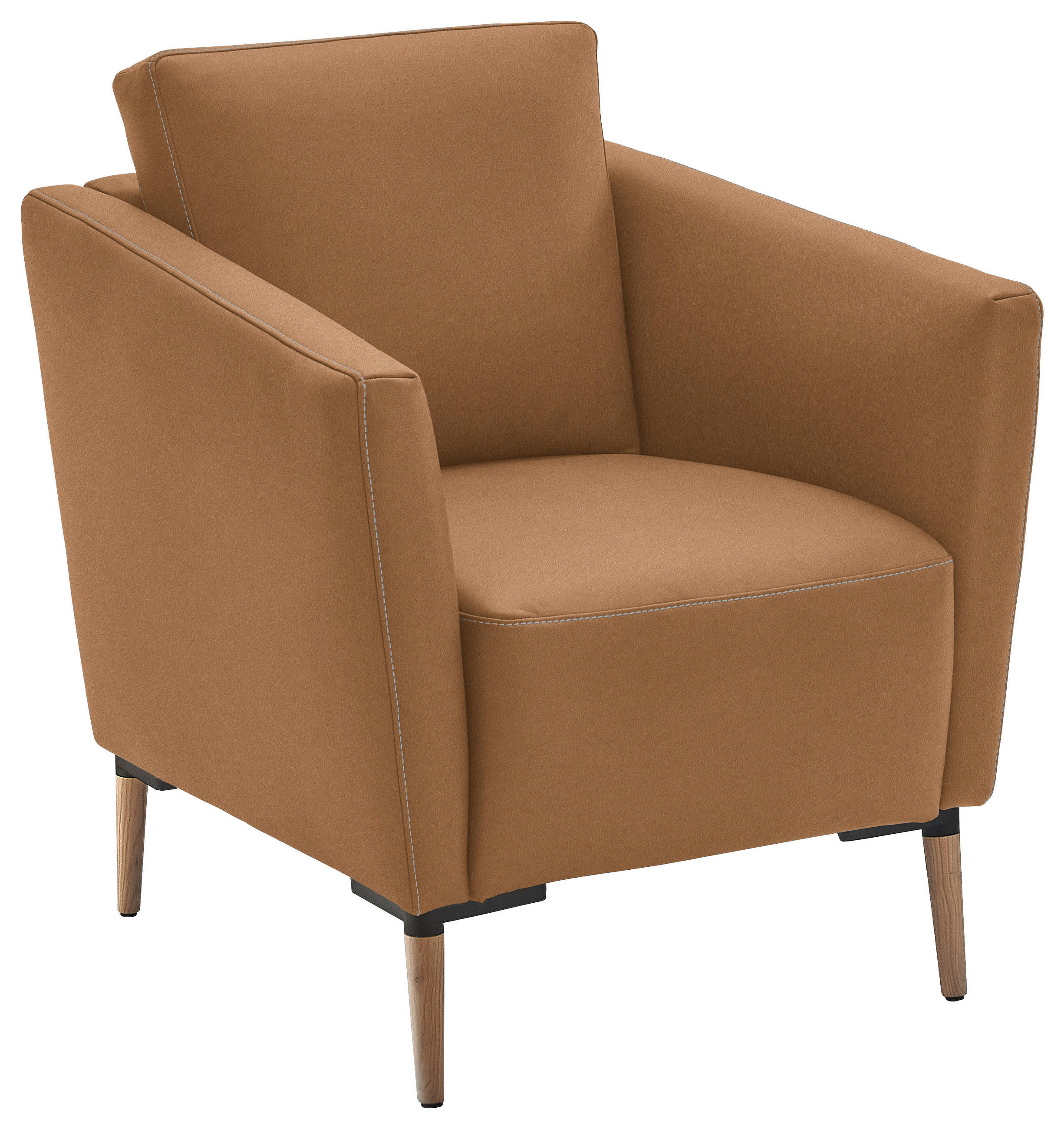 SESSEL Echtleder Haselnussfarben  - Eichefarben/Beige, Natur, Leder/Holz (75/84/76cm) - Valnatura