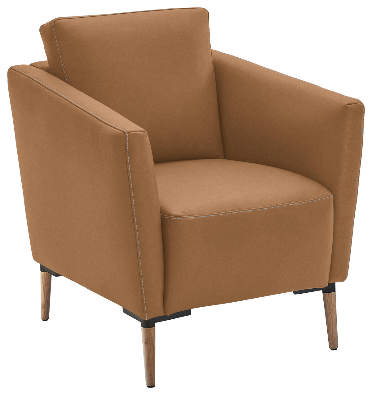 SESSEL Echtleder Haselnussfarben  - Eichefarben/Beige, Natur, Leder/Holz (75/84/76cm) - Valnatura