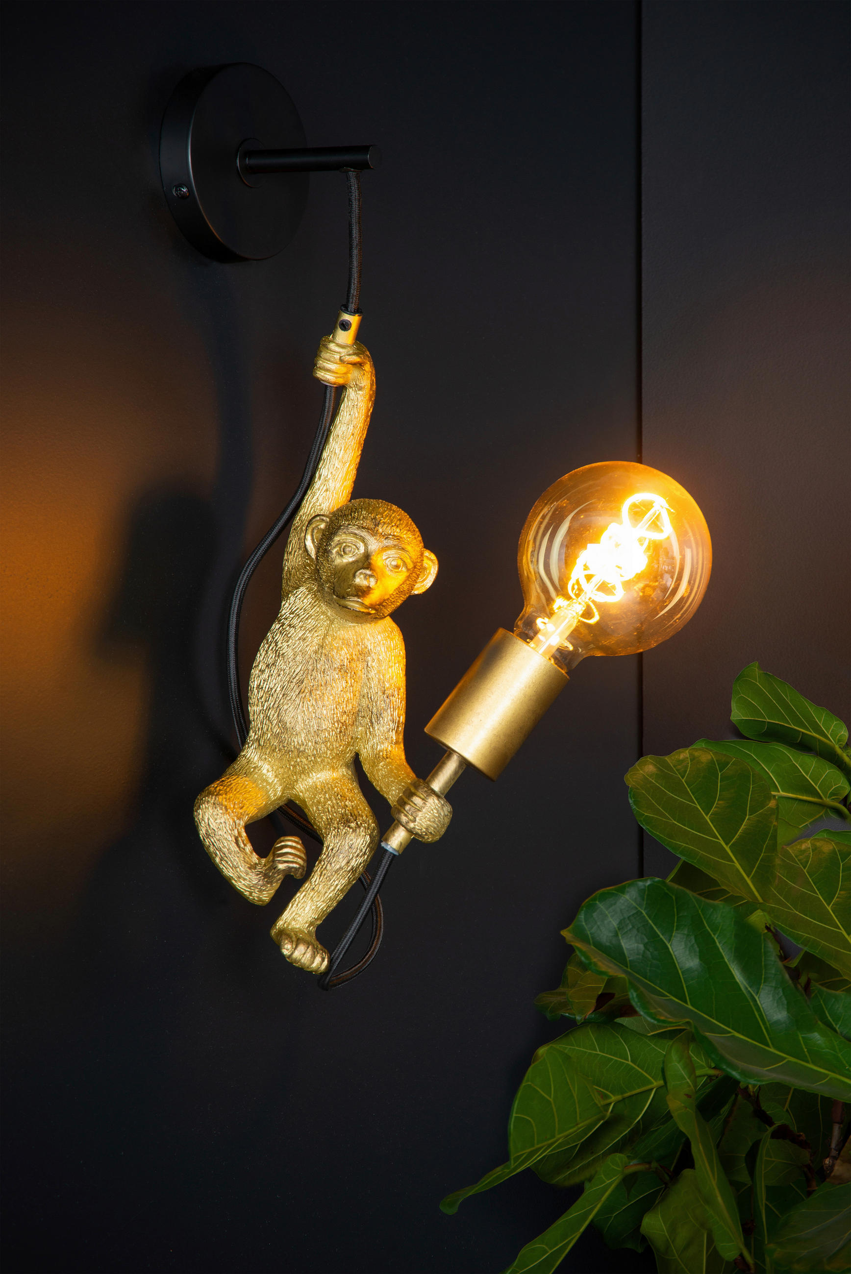 STENSKA SVETILKA  EXTRAVAGANZA CHIMP 60 W///230 V/E27 - zlate barve/črna, Trend, umetna masa/tekstil (17.6/14/48.5cm)