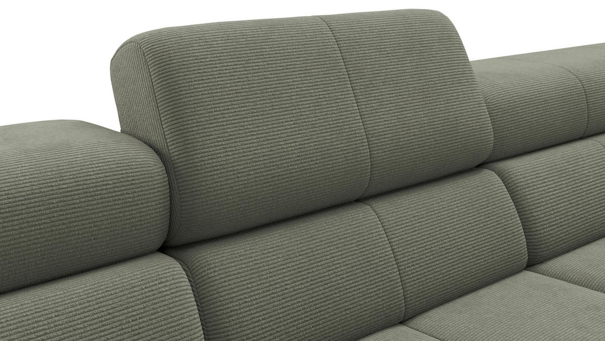 ECKSOFA Graugrün Feincord Rücken echt, Kopfteilverstellung, Sitztiefenverstellung  - Schwarz/Graugrün, KONVENTIONELL, Textil/Metall (293/226cm) - Hom`in