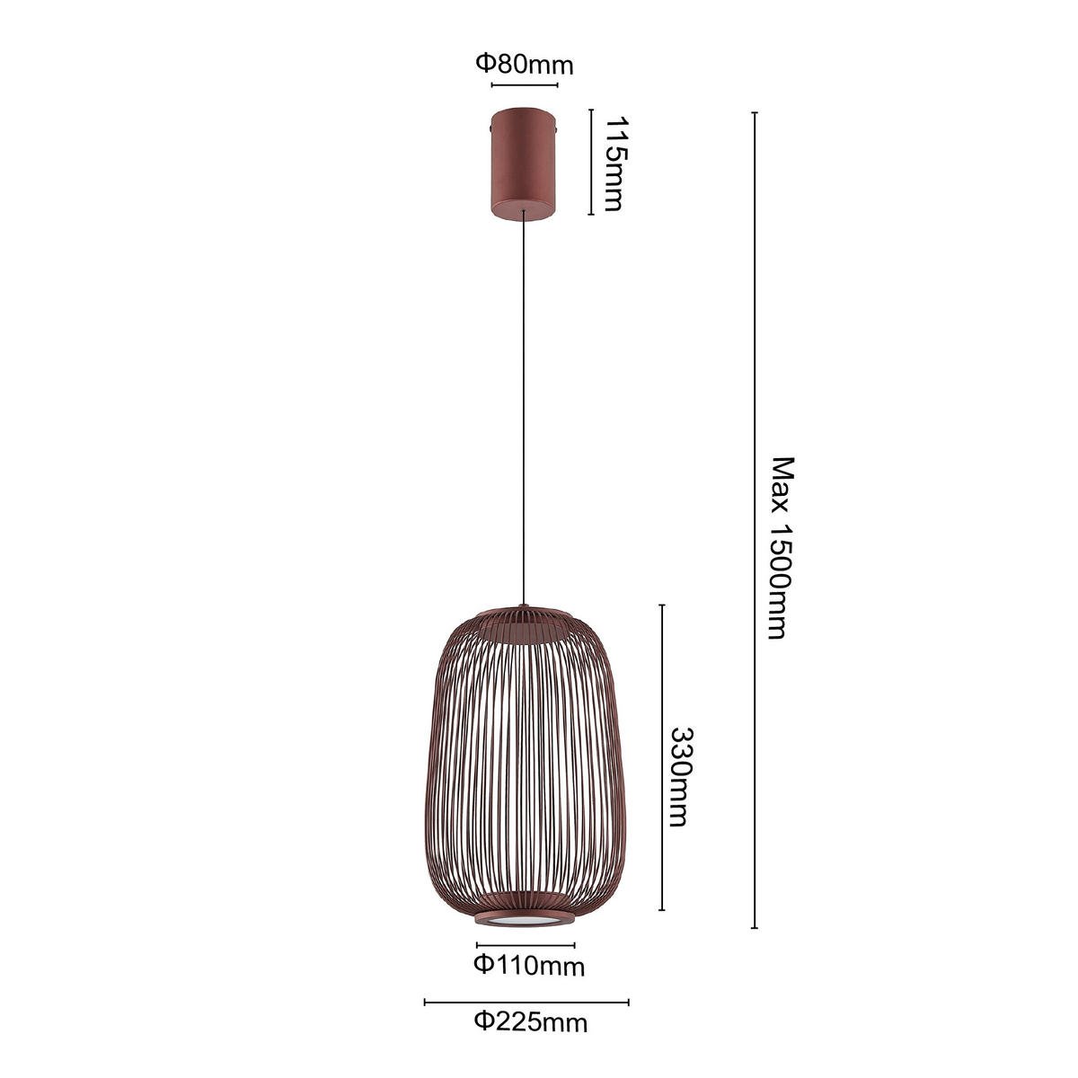 LED-HÄNGELEUCHTE Cage 22,5/50-150 cm  - Braun, Design, Kunststoff/Metall (22,5/50-150cm) - Dieter Knoll