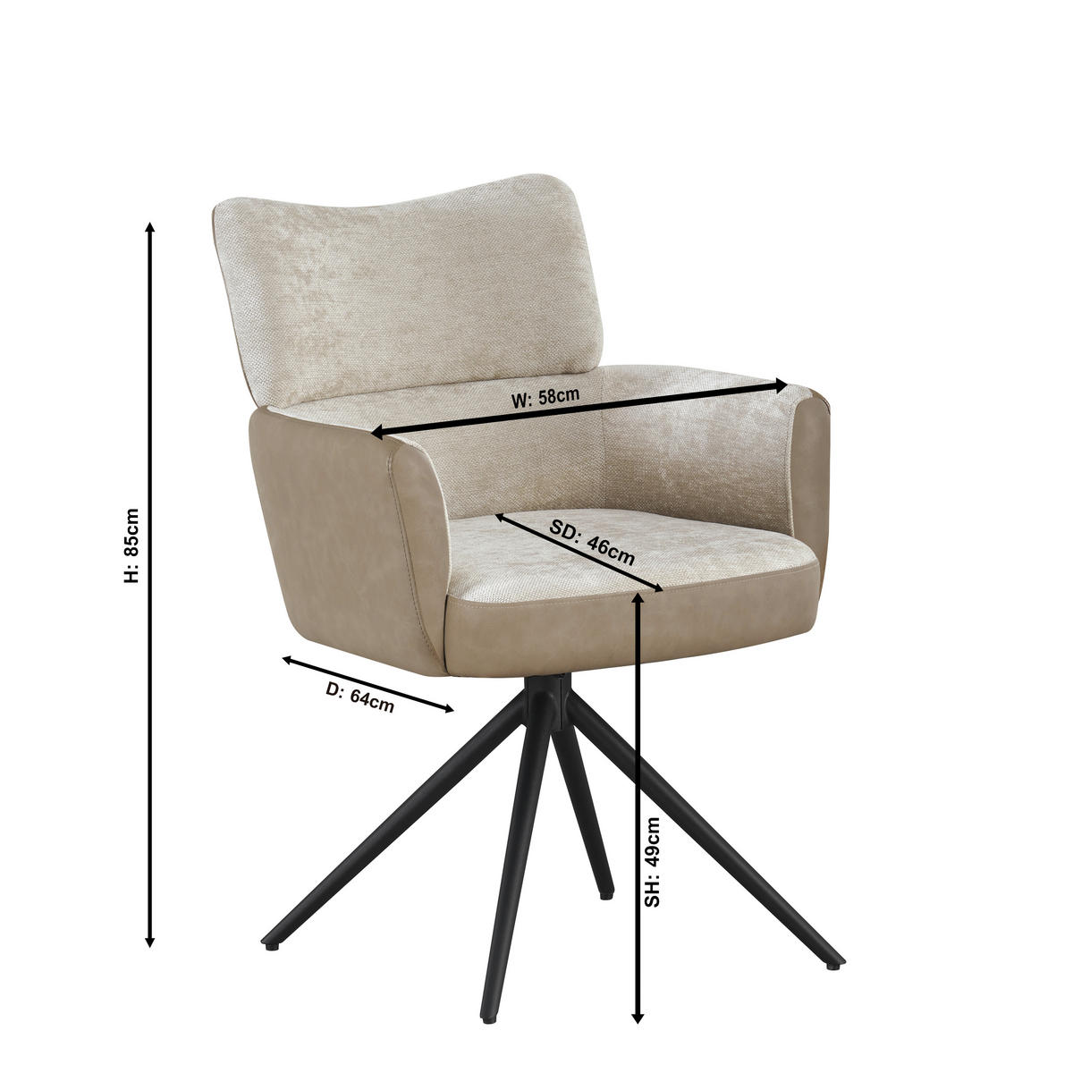 ARMLEHNSTUHL  in Eisen Lederlook, Webstoff  - Schwarz/Grau, KONVENTIONELL, Textil/Metall (58/84/64cm) - MID.YOU