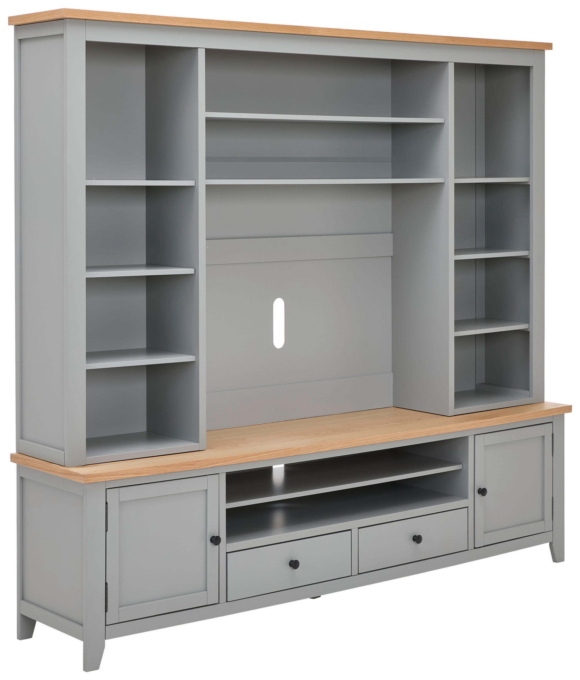 WOHNWAND 2-teilig in Grau, Naturfarben 200/186/43 cm - Silberfarben/Naturfarben, LIFESTYLE, Holz/Holzwerkstoff (200/186/43cm) - MID.YOU