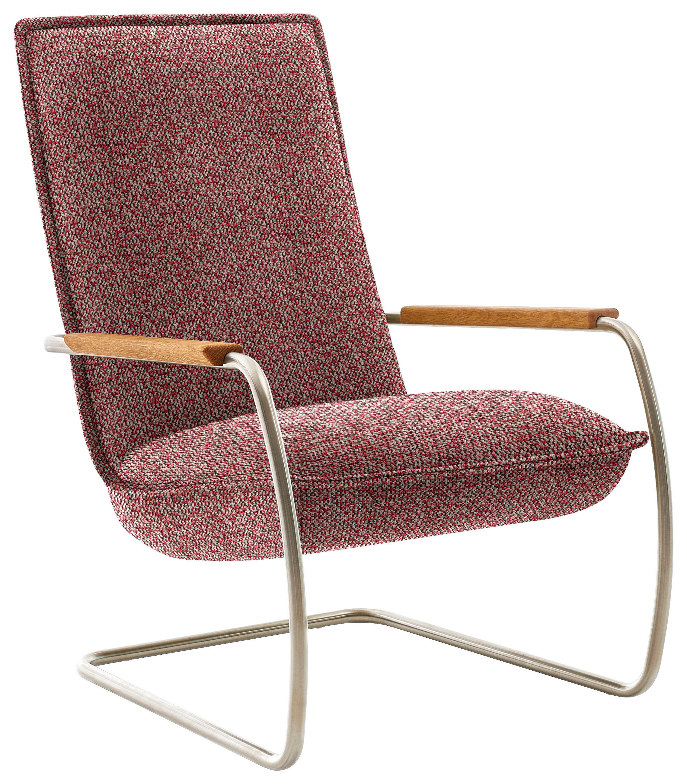 SESSEL in Flachgewebe Rot  - Edelstahlfarben/Eichefarben, Design, Holz/Textil (76/105/87cm) - Livetastic