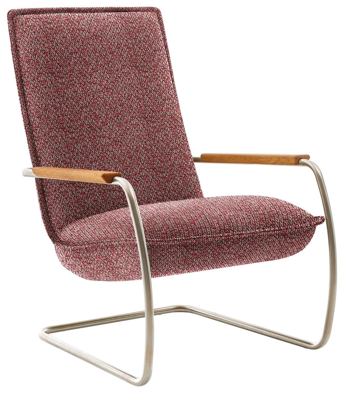 SESSEL in Flachgewebe Rot  - Edelstahlfarben/Eichefarben, Design, Holz/Textil (76/105/87cm) - Koinor