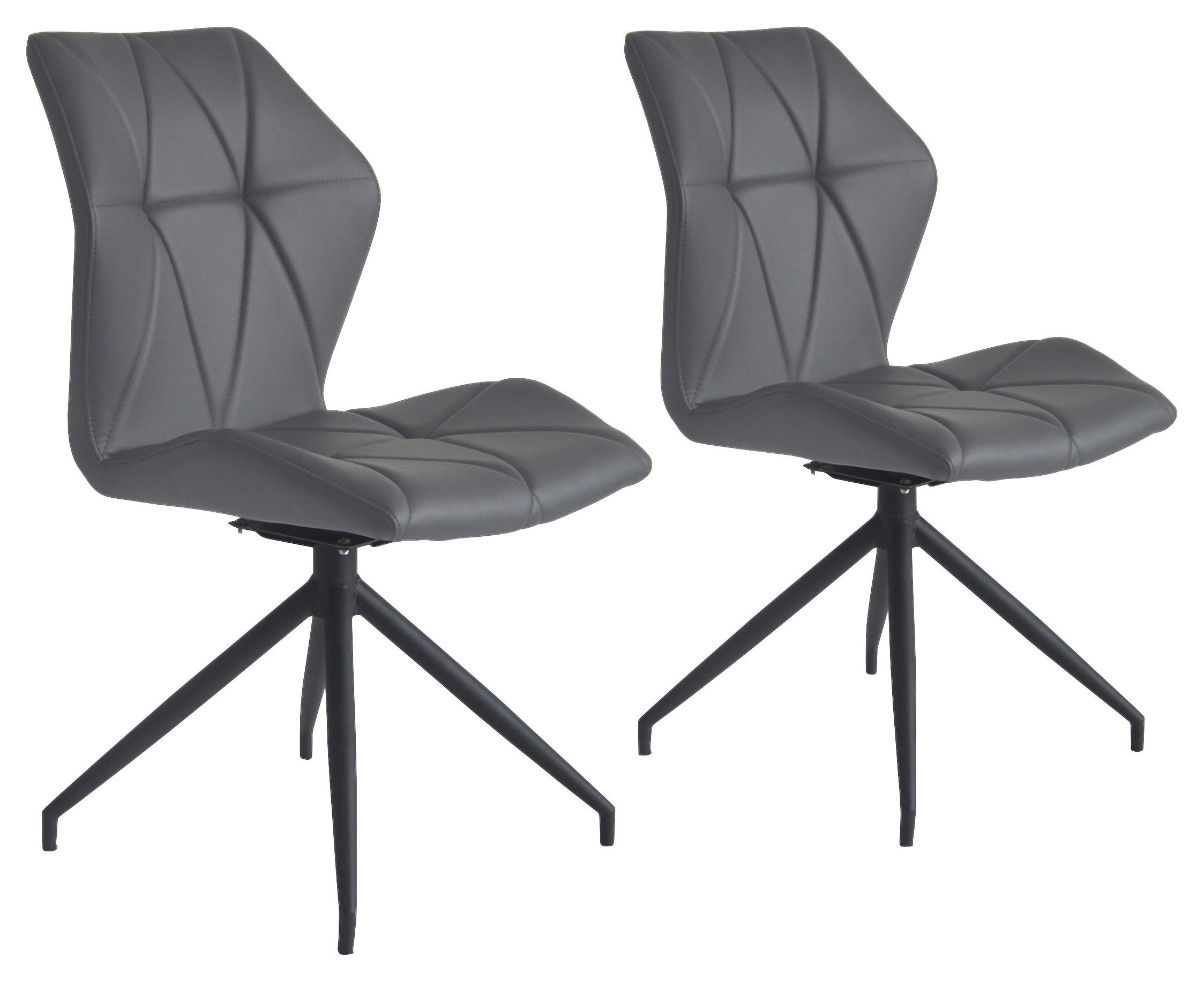 STUHL-SET 2 Stück  in Stahl Lederlook Metall, Textil  - Schwarz/Grau, KONVENTIONELL, Textil/Metall (52/90,5/62cm) - MID.YOU
