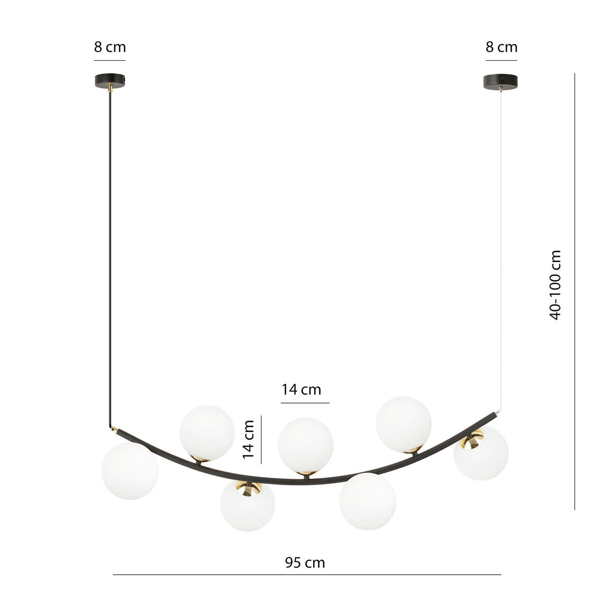 HÄNGELEUCHTE  95/28/100 cm    - Schwarz, Trend, Glas/Metall (95/28/100cm)