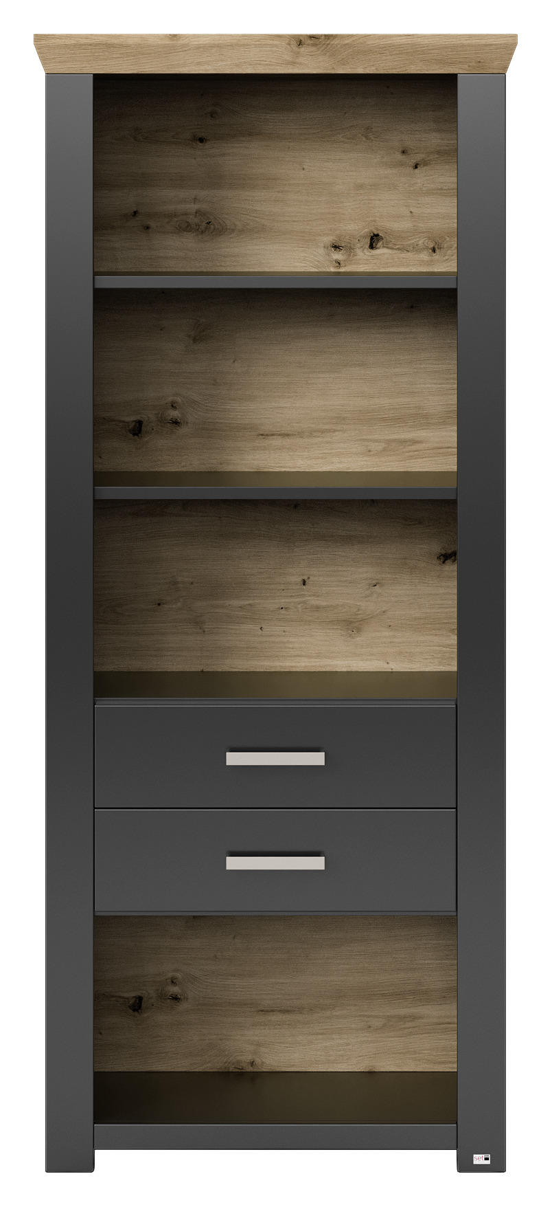 Thumbnail - SetOne by Musterring Regal, Graphit, Eiche Artisan, Holzwerkstoff, 2 Fächer, 2 Schubladen, 74.5x174.6x42.2 cm, Typenausw...