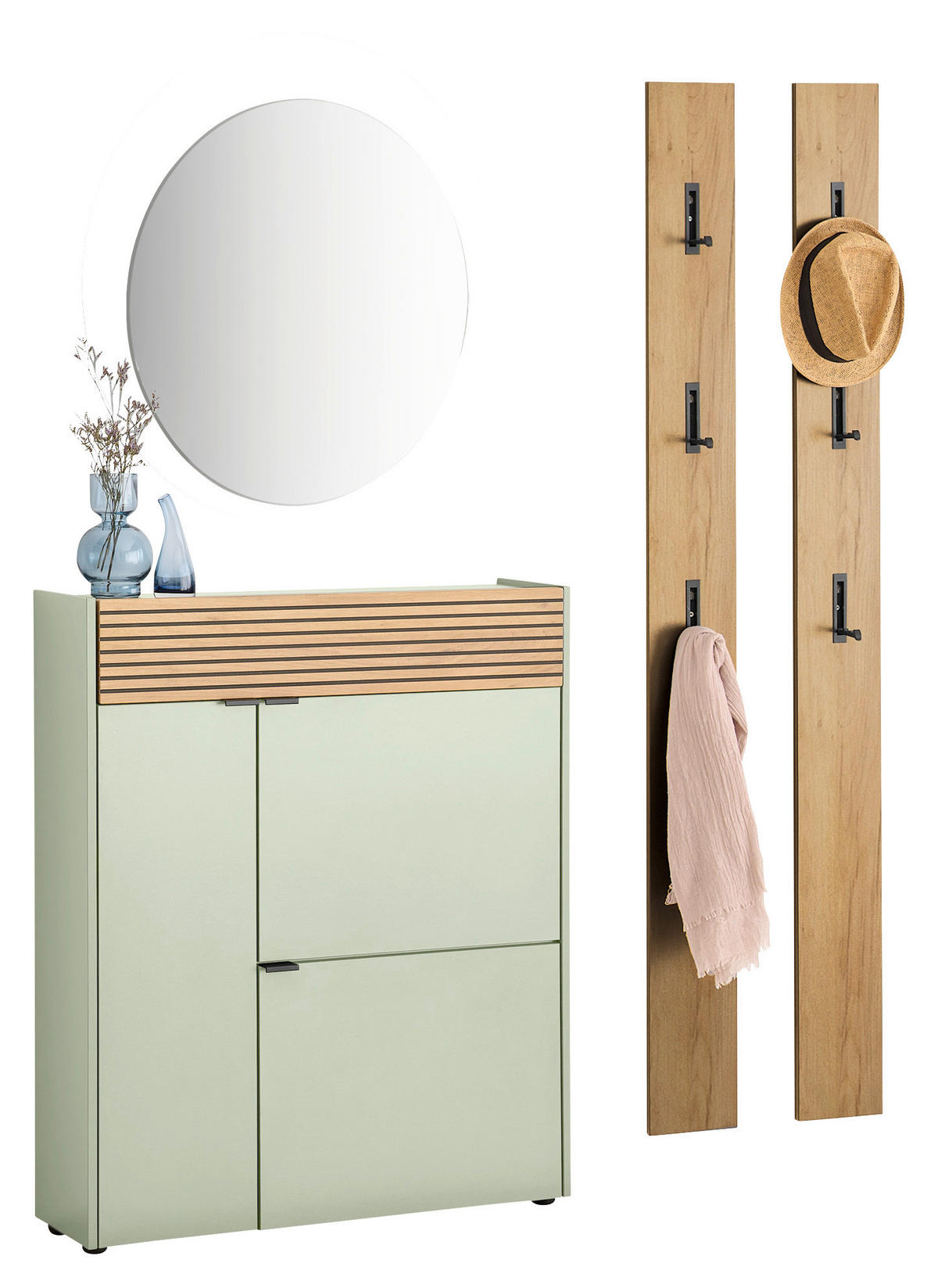 GARDEROBE 4-teilig 143/200/22 cm  - Eichefarben/Grün, Design, Glas/Holzwerkstoff (143/200/22cm) - Voleo
