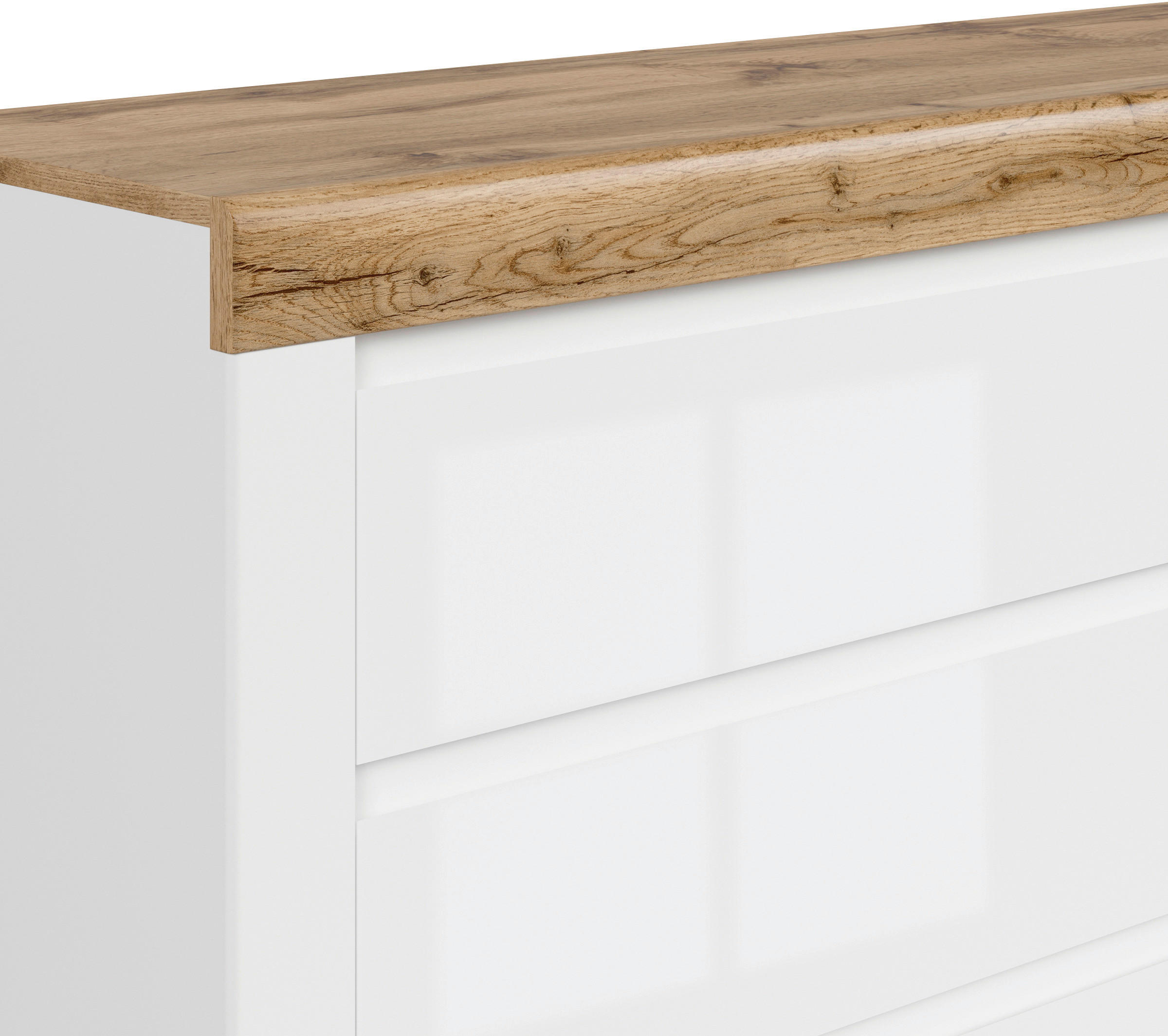 Thumbnail - Kommode, Weiß, Eiche Wotan, Weiß Hochglanz, Holzwerkstoff, 1 Fächer, 3 Schubladen, 156x83.5x42 cm, Wohnzimmer, Kommoden ...