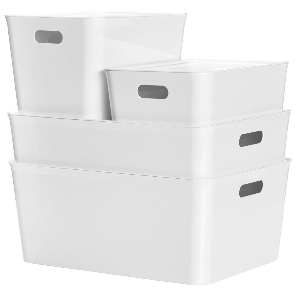 Thumbnail - Homeware Aufbewahrungsboxen-Set, Weiß, Kunststoff, Uni, Deckel abnehmbar, lebensmittelecht, stapelbar, Spielzeug, Spielz...
