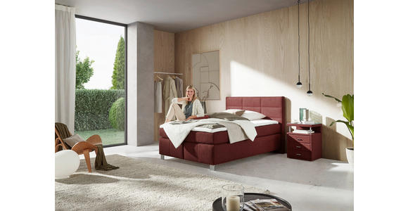 BOXSPRINGBETT 140/200 cm  in Rotbraun  - Rotbraun/Alufarben, KONVENTIONELL, Textil/Metall (140/200cm) - Dieter Knoll