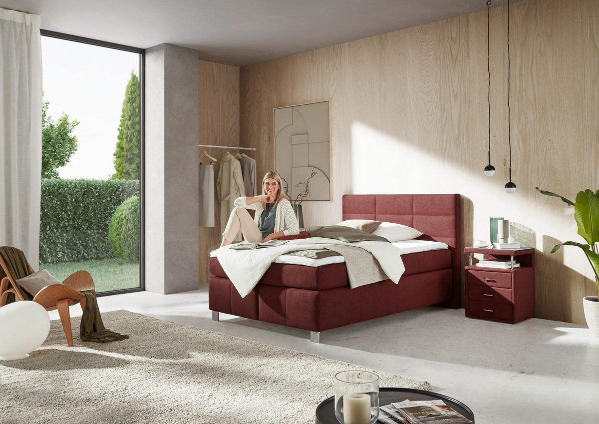BOXSPRINGBETT 140/200 cm  in Rotbraun  - Rotbraun/Alufarben, KONVENTIONELL, Textil/Metall (140/200cm) - Dieter Knoll